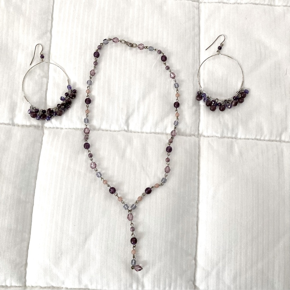Purple Beaded Necklace and Earrings